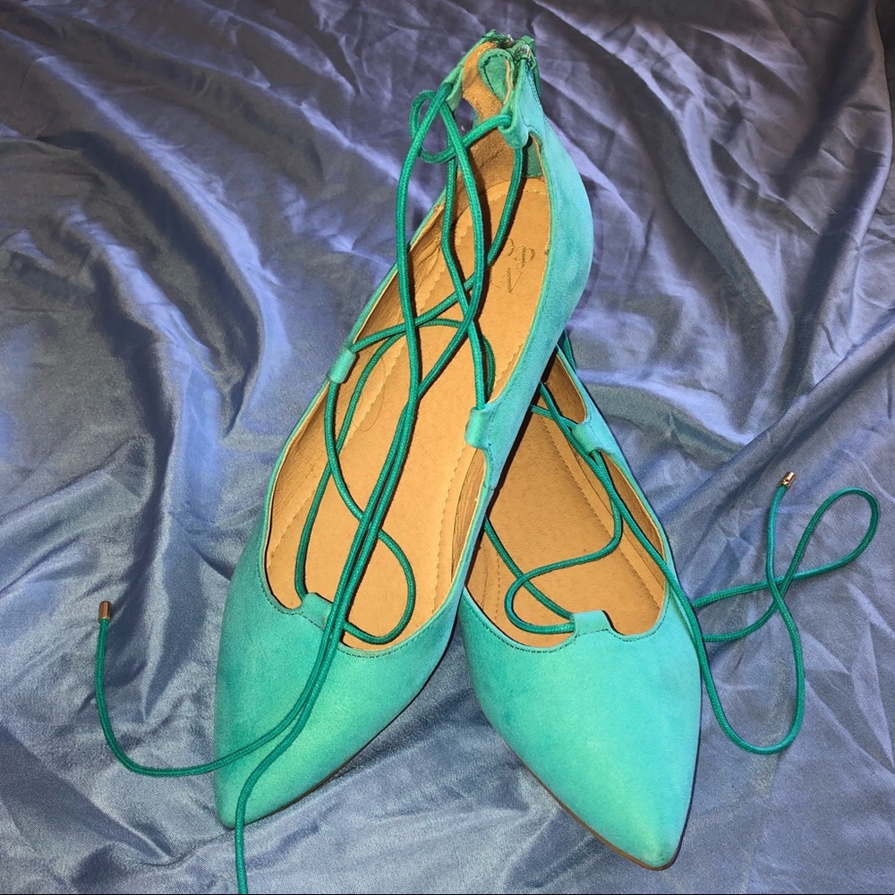 Mint/teal lace up ballet flats